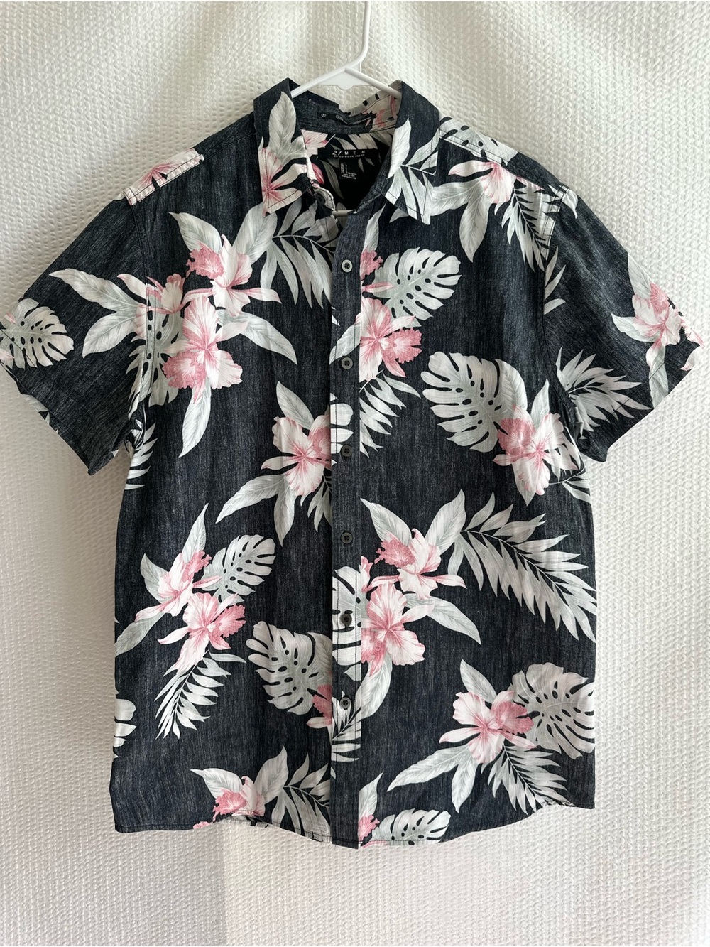 21MEN Black Pink Floral Hawaiian Short Sleeve Button Down Shirt Size Large